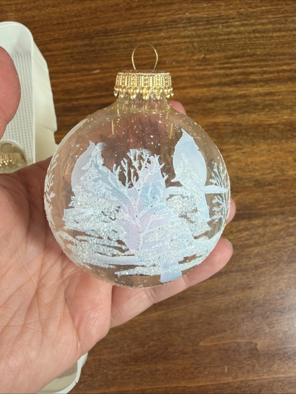 Clear Glass Holiday Ornaments with Red Cardinal and White Tree – Set of 4